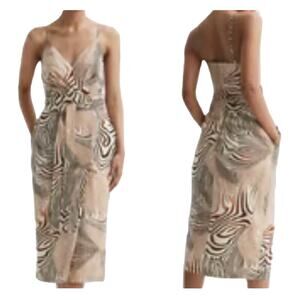 Reiss Dress Rosie fitted animal print midi beige brown size 0